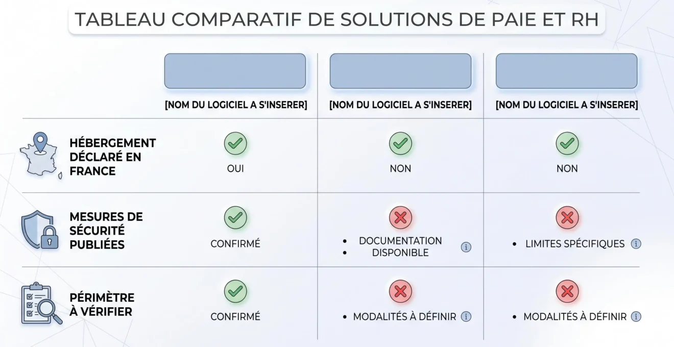 Comparaison factuelle de critères d'hébergement et de sécurité pour des logiciels de paie
